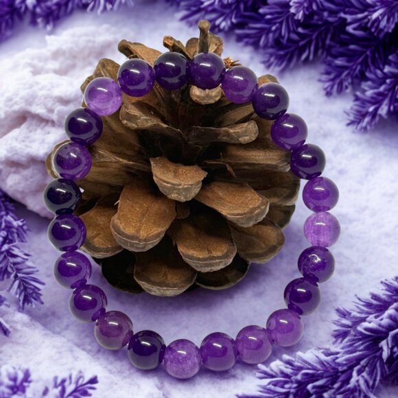Amethyst Gemstone Bracelet 8MM | Handmade Crystal Healing Jewelry - Picture 4 of 10